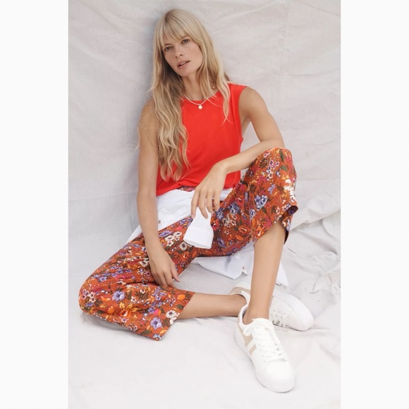 Anthropologie / Maeve Floral Wide Leg High Waist Crop Pants - Picture 2 of 10